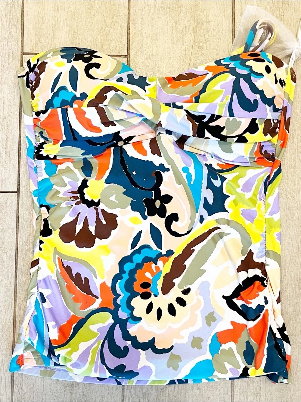 Anne Cole Multicolor Paisley Twist Front Strapless Tankini Swim Top